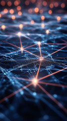 Poster - Futuristic digital cyberspace connecting points of a network transferring data through glowing nodes