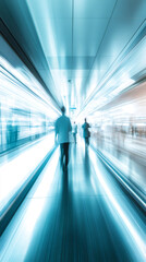 Aufkleber - Professional colleagues moving through sleek airport hallway with blurred dynamic motion