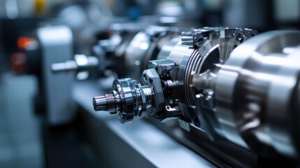 Poster - Close up view of complex machinery operating smoothly, showcasing precision engineering and advanced manufacturing technology in a modern industrial factory