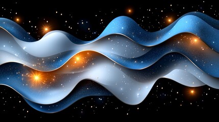 Wall Mural - Abstract waves in blue and white against a starry background