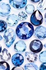 Sticker - The arrangement features a stunning collection of polished blue gemstones and crystals, highlighting exquisite shades of blue in a high-contrast macro composition.