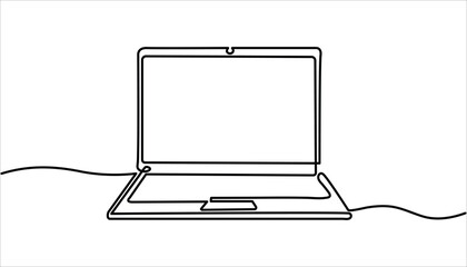 Fototapete - Minimalist laptop continuous one line drawing illustration