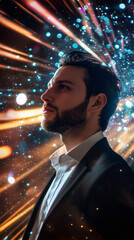 Aufkleber - Businessman with glowing lines and particles exploding from his head, concept of brainstorming and creativity