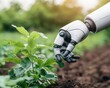 ©  Green Creator - AI robot analyzing soil data for sustainable farming practices, green technology, agricultural innovation