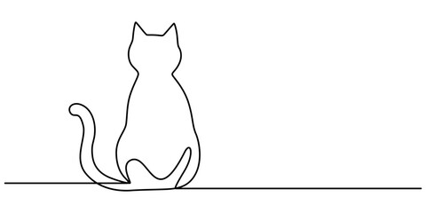Aufkleber - Continuous one simple single abstract line drawing of cat icon in silhouette on a white background vector illustration. Stock illustration, continuous line drawing of Cat. one line cat shape with pro.