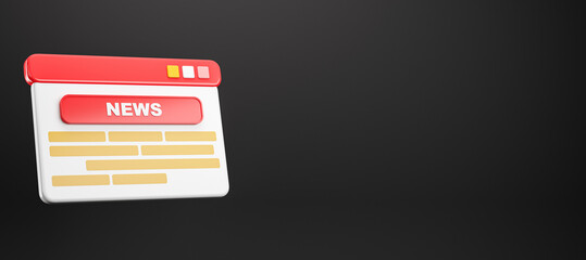 Poster - 3D News Interface Design with Red Button on Black Background. 3D Rendering