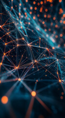 Poster - Glowing network nodes interconnecting, representing digital communication, data transfer, and artificial intelligence complex systems
