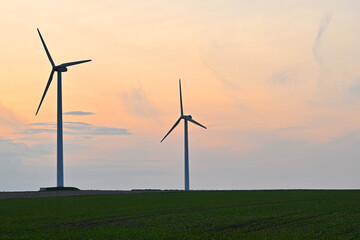 Wind turbines on a field