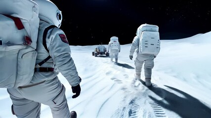 Wall Mural - astronauts exploring the lunar surface with a rover