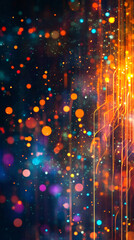 Poster - Abstract background with colorful bokeh lights and glowing lines, creating a festive and celebratory mood
