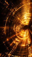 Poster - Golden fiber optic tunnel visualizing high-speed data transmission, representing technological connectivity and digital innovation networks