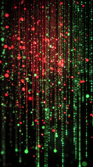 Fototapete - Abstract background with falling red and green particles creating a festive and dynamic visual effect