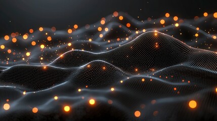 Poster - Abstract waves with glowing particles in dark space