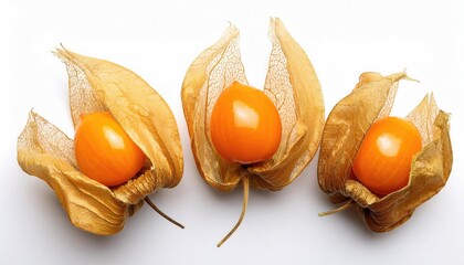 Wall Mural - Physalis on white background top view