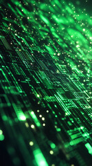 Leinwandbilder - Complex electronic circuit board transmitting data with glowing green lights and particles