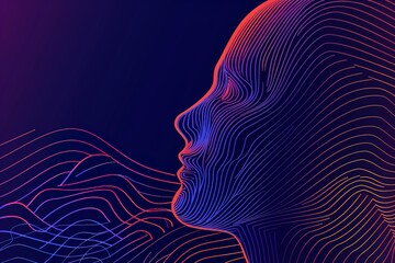 Poster - a colorful face with a blue and red line design