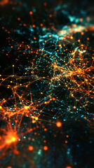 Aufkleber - plexus network creating complex connections with orange and blue lights on a black background, perfe