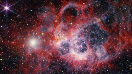 Wall Mural - Emission nebula expanding in outer space Ngc 604. Animation based on image by nasa