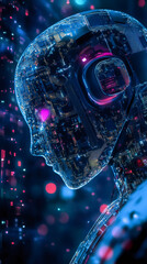 Aufkleber - Futuristic robot revealing internal components, circuits, and processors, embodying advanced technology and artificial intelligence