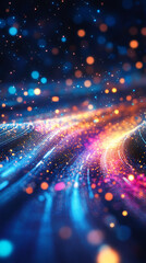 Leinwandbilder - Vibrant digital particles swirling, generating luminous bokeh effect representing technological innovation against dynamic blurred background