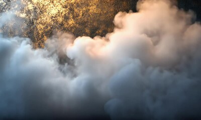 Wall Mural - a dense cloud of fog billowing across a textured surface, creating a mysterious atmosphere with warm