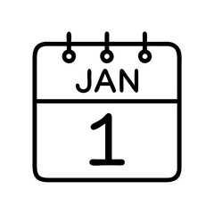 Poster - calendar january 1 icon, calendar january 1 line art - simple line art of calendar january 1, perfec