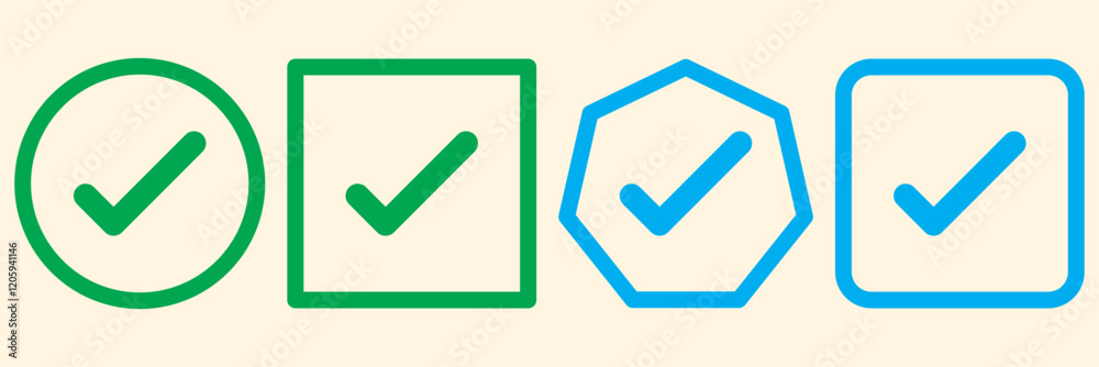 Checkmark icon. Green check mark vector set. Checked checkbox sign ...
