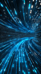 Aufkleber - Luminous azure light streaks forming curved tunnel, blurred motion and glimmering particles against deep darkness