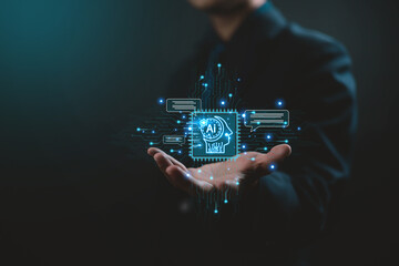 Fototapete - Using AI chat in search and giving  to help in business has technology, to create computer concepts with robots as new digital software
