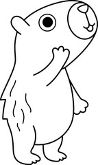 Wall Mural - Vector black and white capybara icon. Cute line capibara standing surprised with opened eyes. Funny happy animal illustration isolated on white background. Comic guinea pig clipart, coloring page