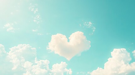 Wall Mural - Beautiful Heart Shaped Cloud in Clear Blue Sky Evoking Feelings of Love Peace and Tranquility