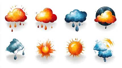 a collection of illustrated weather icons depicting various weather conditions.
