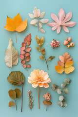 Wall Mural - knolling autumn plants, pastel colors, minimalist