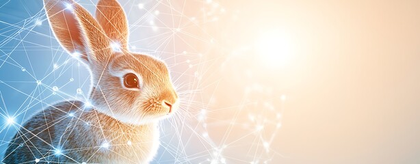 Poster - petfluencer, Enchanting Rabbit with Double Exposure Effect and Global Connections, Showcasing a Perfect Blend of Nature and Technology in a Digital Atmosphere