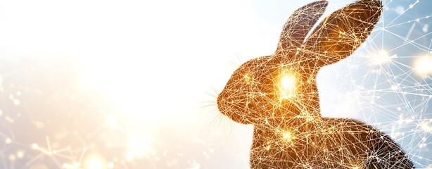 Poster - petfluencer, Stunning Double Exposure of a Rabbit Silhouette with Illuminated Network Connections Against a Bright Background Showcasing Global Connectivity and Digital Themes