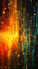 Aufkleber - Complex electronic circuit board with glowing orange and green lights, representing advanced technology and digital innovation