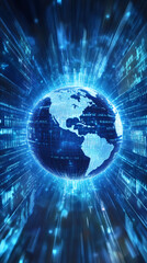 Aufkleber - Digital world map flowing through cyberspace, radiating global connectivity, networking technology with innovative digital visualization