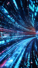 Leinwandbilder - Futuristic tunnel featuring flowing binary code, crafting a dynamic cyberspace network connection, embodying advanced technology and innovation