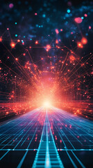 Aufkleber - Light trails and particles flowing on cyberspace grid creating a futuristic technology background