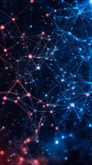 Fototapete - Futuristic plexus network connecting points with lines creating a digital data grid in space with red and blue colors