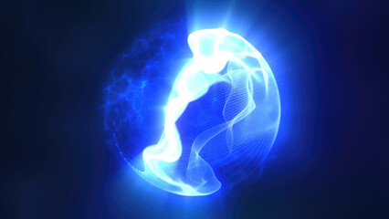 Fototapete - Glowing blue energy sphere with fluid patterns in a dark abstract space futuristic background