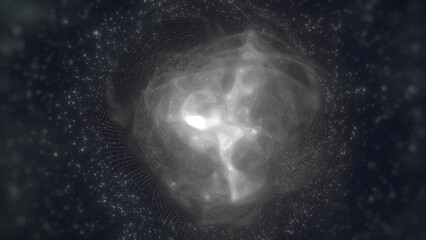 Wall Mural - a monochrome, ghostly nebula with a white sphere core, encircled by delicate star particles in a dar