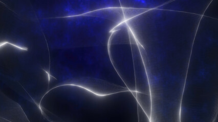 Poster - Abstract digital background with white light trails on a deep blue backdrop. Smooth, flowing lines create a futuristic and ethereal atmosphere