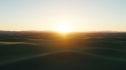 Poster - A breathtaking view of gently rolling green hills illuminated by soft golden light at sunset, creating a serene atmosphere as shadows stretch across the landscape