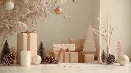Poster - Modern eco-friendly greeting card setup featuring sustainable festive decorations