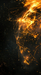 Poster - Golden lines connecting cities around the world, symbolizing global communication and internet technology