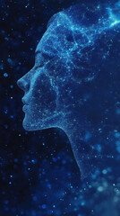 Leinwandbilder - Abstract woman portrait with glowing particles network, representing artificial intelligence and neural network concept