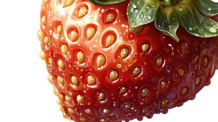 Wall Mural - Fresh and Juicy Strawberry with Water Droplets on White Background