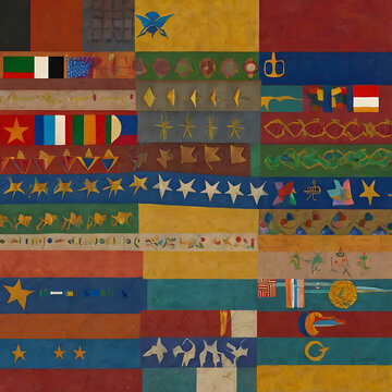 Abstract Concept of Inclusivity with Cultural Symbols and Geometric Shapes