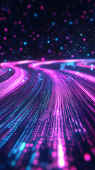 Poster - Glowing particles swirling and flowing in digital space create a mesmerizing light effect for technology and science concepts